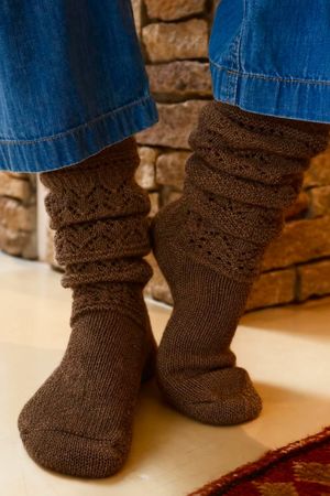 Pointelle Knit Slouch Socks Chocolate
